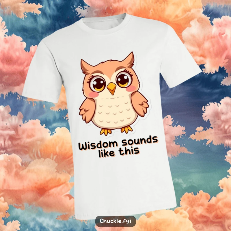 Funny Owl T-Shirt: A jovial owl with spectacularly wide eyes, captured mid-hoot of pure, infectious delight.
