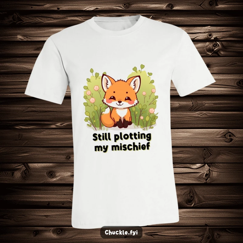 Funny Fox Cub T-Shirt: A tiny, adorable fox cub peeking from a bush, caught mid-chuckle, radiating pure, cheeky joy.