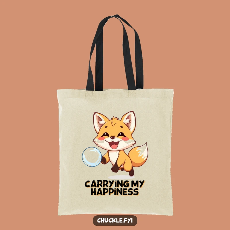 Funny Fox Bubble Tote Bag - Durable Playful Cub Grin, Chasing Fun, Practical Funny Gift