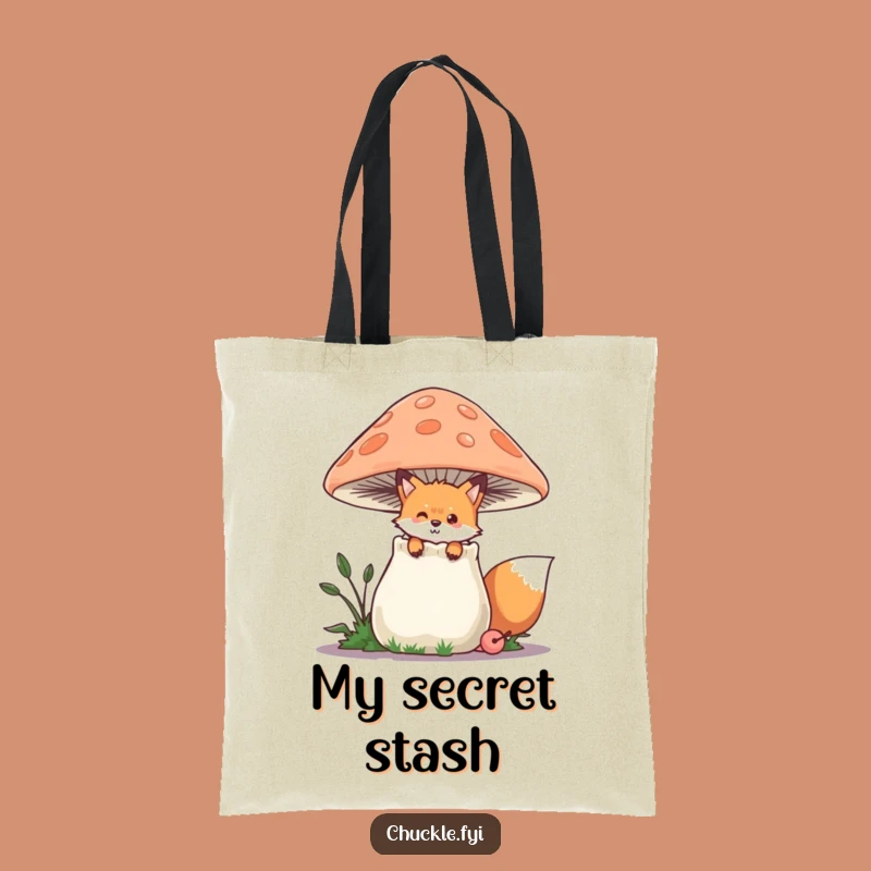 Funny Fox Tote Bag: Playful Peek, Chuckling Mushroom Art, Chic Funny Gift