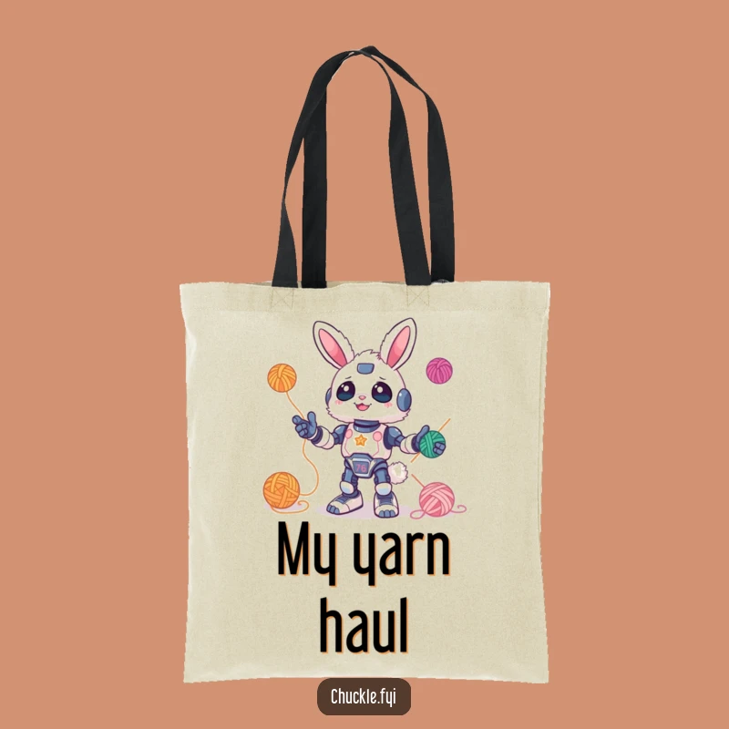 Funny Bunny Robot Juggling Yarn Tote Bag: Carry Whimsy and a Great Funny Gift