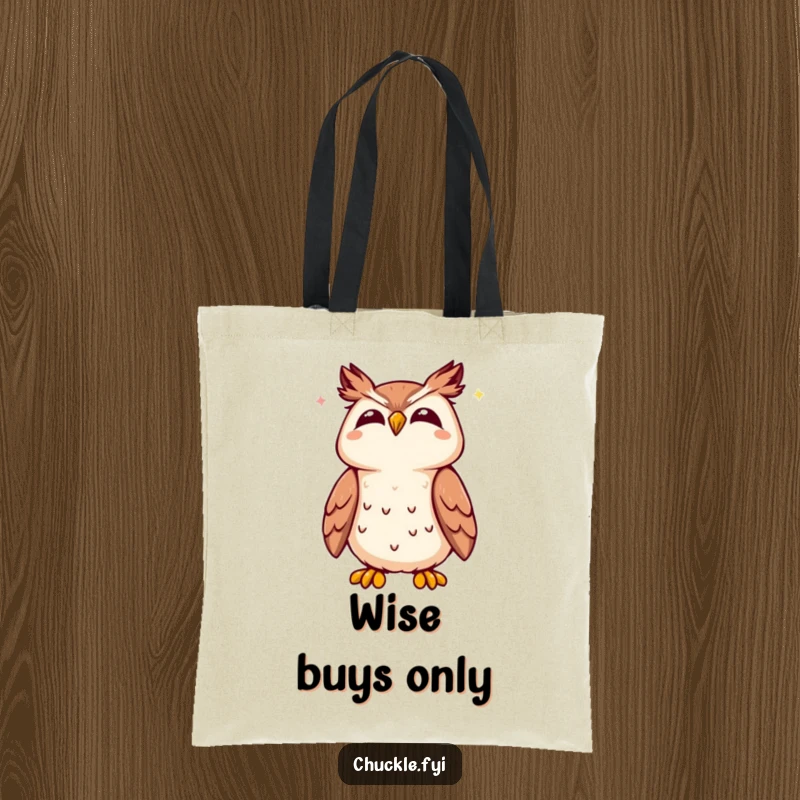 Funny Kawaii owl tote bag showing a cute owl tilting its head back, joyfully hooting with eyes closed, carrying wisdom.